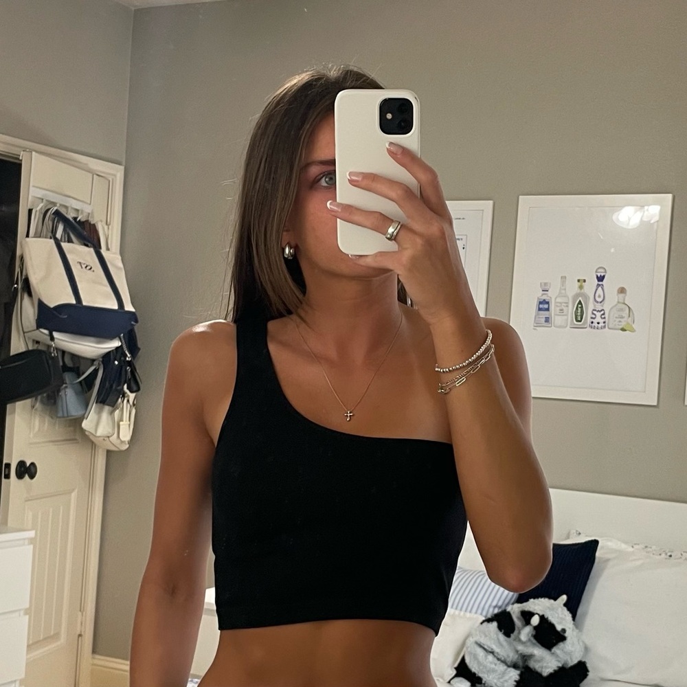 Asymmetrical black crop top